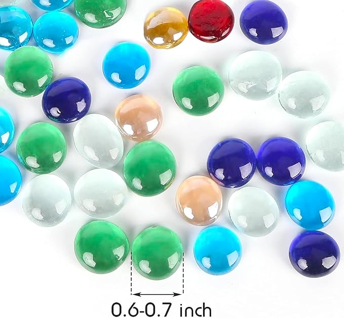 FUTUREPLUSX 1LB Multicolored Flat Glass Marbles, Mixed Mancala Stones Pebbles Flat Beads Mosaics Gemstones for Vase Filler Table Scatter Home Decor