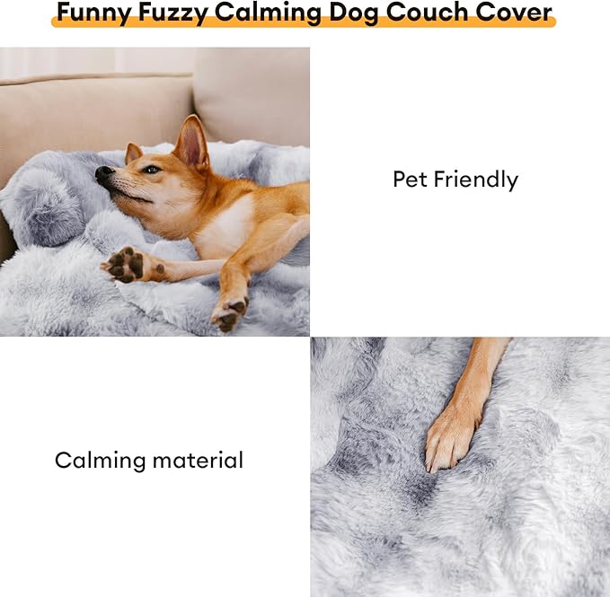 FUNNY FUZZY Pet Fluffy Fuzzy Couch Cover, Calming Washable Dog Bed Sofa Protector Pets Mat for Small Dogs and Cats (Tie-dye Grey,27.56 × 24.02 × 5.51 in)