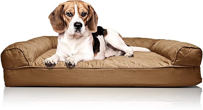 Furhaven Orthopedic Dog Bed for Medium/Small Dogs w/ Removable Bolsters & Washable Cover, For Dogs Up to 35 lbs - Quilted Sofa - Toasted Brown, Medium