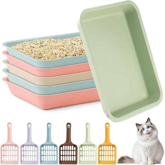 6 Pcs Kitten Small Litter Box Set, Color Plastic Kitten Litter Pan with 6 Scooper Cat Litter Box Cat Litter Box Travel Toilet for Small Pet Kitty Bunny Guinea Pig