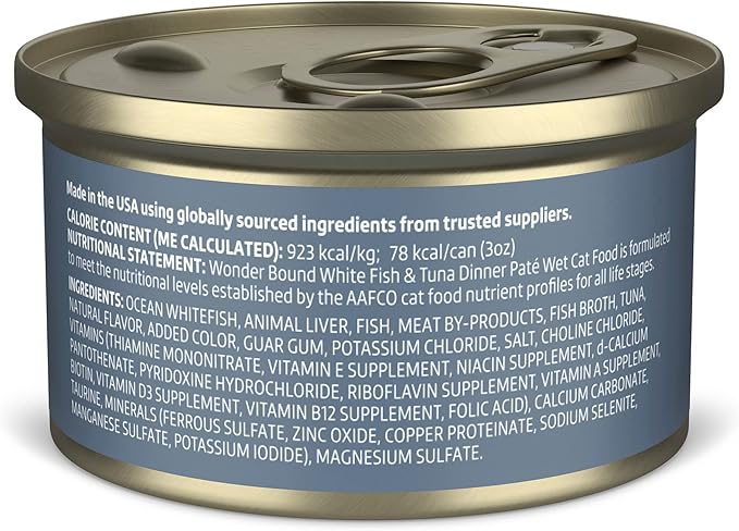 Amazon Brand - Wonder Bound Wet Cat Food, Pate, No Added Grain, (Whitefish & Tuna), 3 ounce (Pack of 24)
