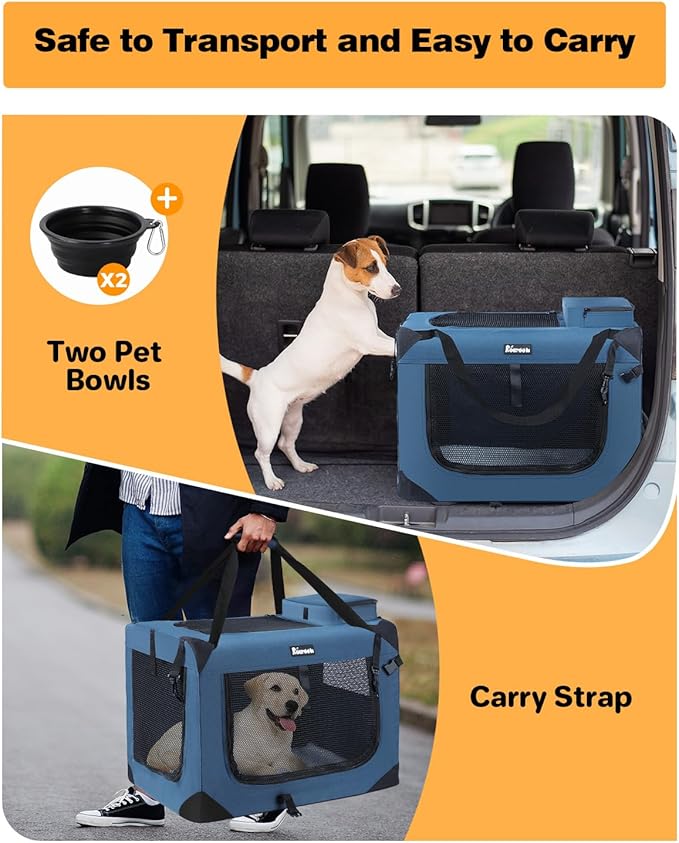 Extra Large Dog Crate with 2 Foldable Bowl, 36 Inch Collapsible Travel Dog Crate Kennel with Soft Blanket for Medium Dogs,Indoor & Outdoor (36" L x 25" W x 25" H, Navy)