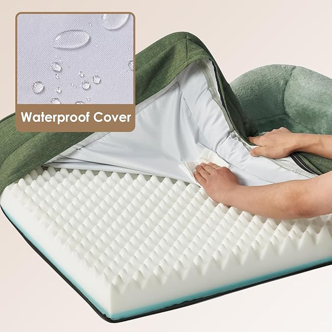 EHEYCIGA Memory Foam Dog Bed for Large Sized, Orthopedic Dog Sofa with Sides and Waterproof Liner, Washable Bolster Pet Couch with Removable Cover, 41x27x7.5 Inch, Green