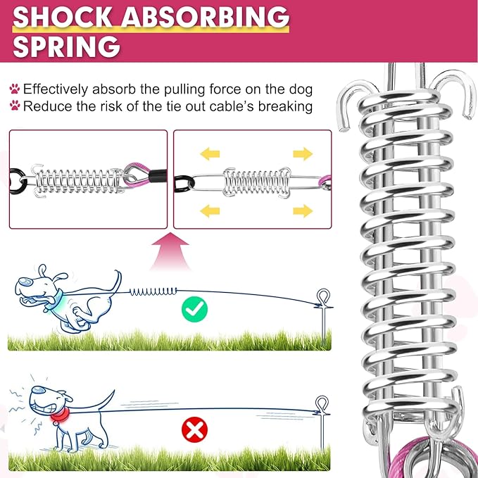 Snagle Paw Heavy Duty Tie Out Cable for Yard - 50FT-1000LBS Break Strength, Swivel Lockable Hook & Spring, Chew Proof Dog Chain for Outside Dog Run