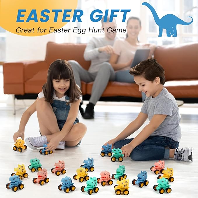 18Pcs Dinosaur Pull Back Cars Set for Kids Toddlers, Bulk Mini Racing Vehicles Toys Party Favors, Pinata Fillers, Goodie Bag Stuffers, Classroom Prizes for Boys Girls