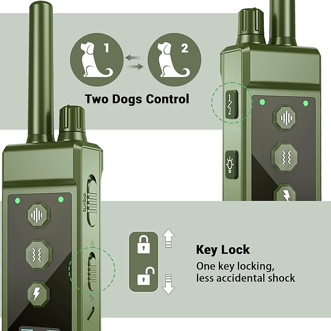 Shock Collar for Dogs - 4265ft Waterproof Training Collar with Flashing Light for Small Medium Large Dogs with Rechargeable Remote, Beep (1-8), Vibration(1-16), Safe Shock(1-99) (Green)