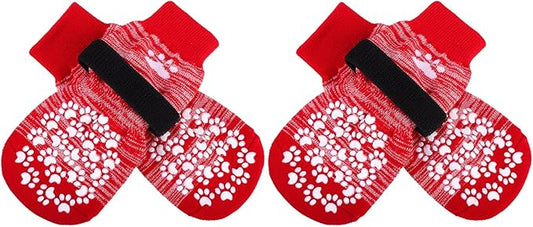 EXPAWLORER Anti Slip Dog Socks to Prevent Licking Paws, Dog Shoes for Hot Pavement, Dog Booties for Small Medium Large Senior Dogs, Traction Control Boots & Paw Protectors for Hardwood Floors-Red