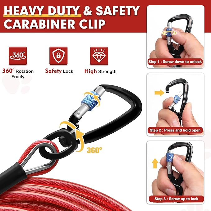 Snagle Paw Dog Leads for Yard 70FT-1000LBS Break Strength,Heavy Duty Tie Out Cable for Dogs with Swivel Lockable Hook & Spring,Chew Proof Dog Chain for Outside,Dog Run Cable for Medium Large Dogs
