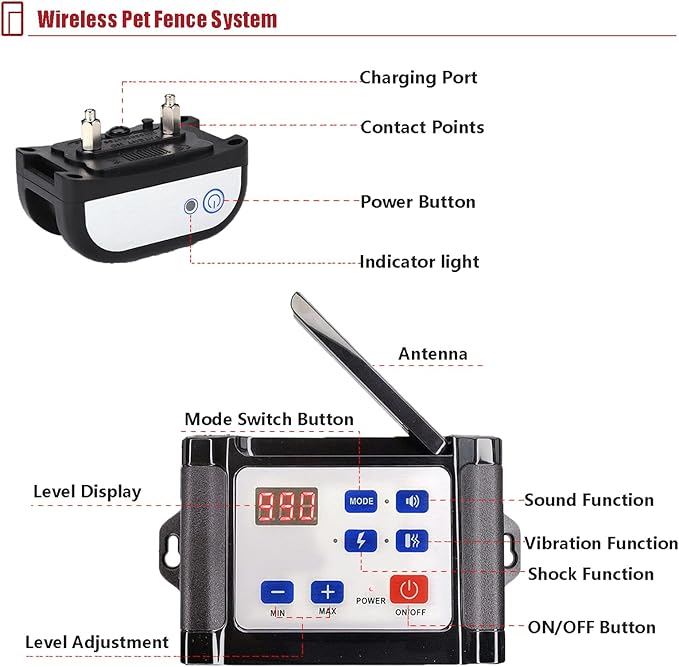 2 in 1 Wireless Dog Fence & Remote Training Collar, 2023 Pet Containment System, Dog Electric Boundary Container System, Adjustable Control Range, Waterproof, for 1 2 3 Dogs,for2dogs