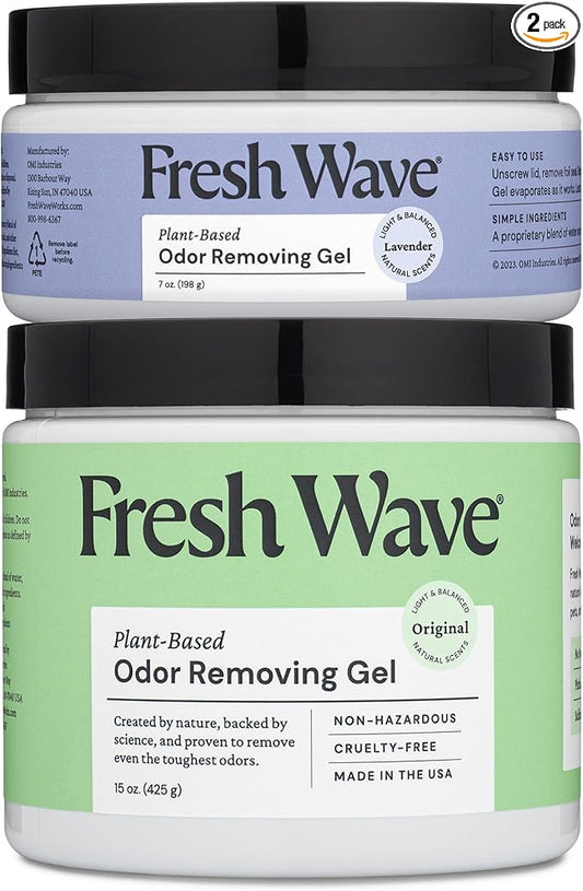 Fresh Wave Odor Removing Gel, Original 15 oz. & Lavender 7 oz.| Safer Odor Absorbers for Home | Natural Plant-Based Odor Eliminator | Every 7 oz. Lasts 15-30 Days | for Cooking, Trash & Pets