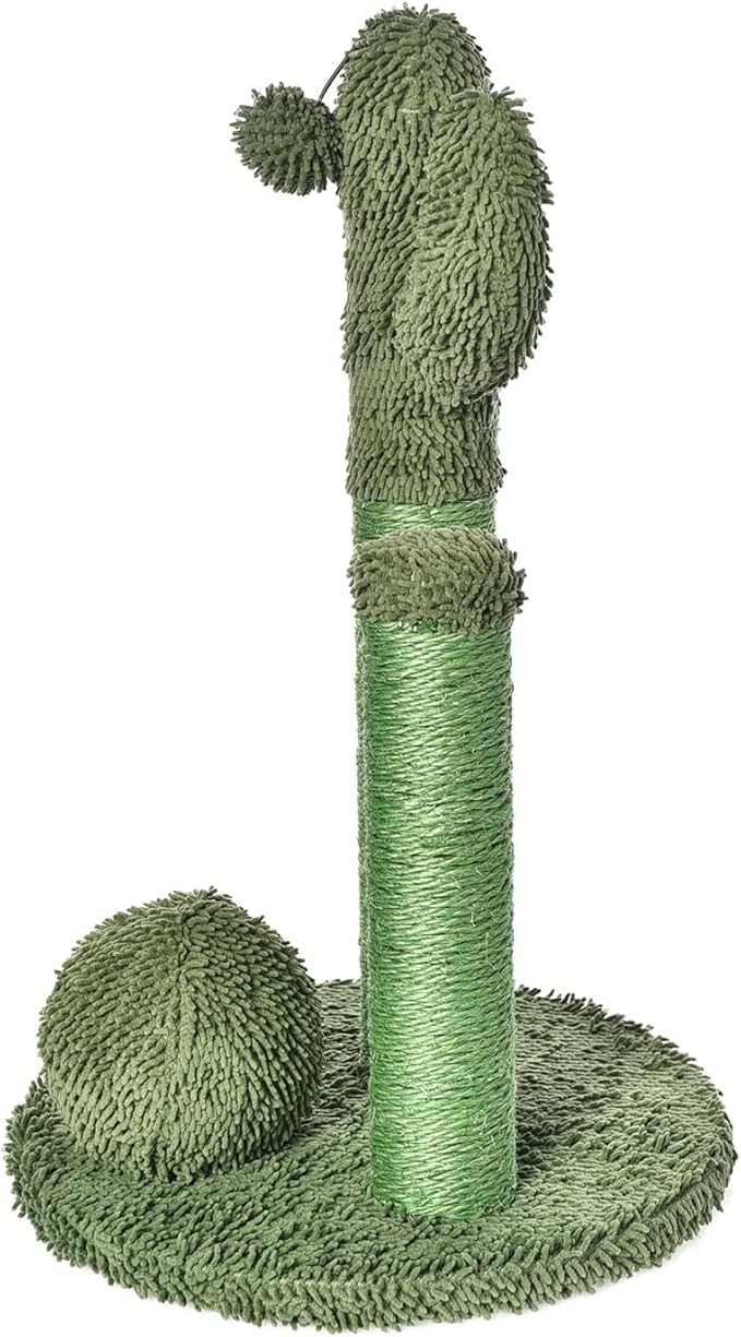 Amazon Basics Cat Scratcher - Indoor Cactus Triple Posts Cat & Kittens Scratching Post with Dangling Ball, Large (27"H) - Green