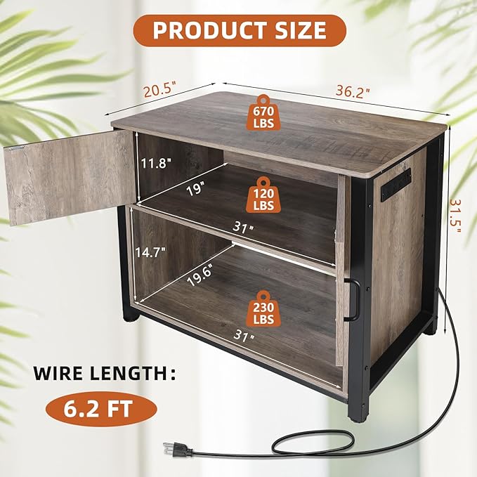 40 Gallon Aquarium Stand with Cabinet & Power Outlets, Heavy Duty Metal Stand for 40-50 Gallon Breeder & Turtle Tanks, Double Terrarium Stand, 660LBS Capacity, Grey