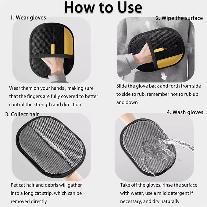 2 Pcs Pet Hair Remover Glove, 2025 Upgrade Reusable Double Sided Electrostatic Gloves Pet Hair Remover, Washable Pet Grooming Gloves for Couch, Furniture, Carpet, Car Seat (2Pcs)