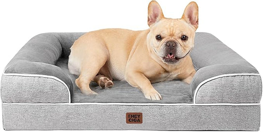 EHEYCIGA Orthopedic Dog Bed for Medium Dogs, Waterproof Memory Foam Medium Pet Beds with Sides, Non-Slip Bottom and Egg-Crate Foam Dog Couch Bed with Washable Removable Cover, Grey