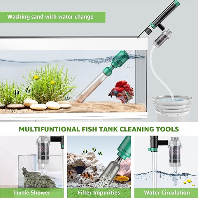 Electric Aquarium Vacuum Gravel Cleaner: 24W Fish Tank Vacuum Gravel Cleaner with Strong Suction for Automatic Water Change Algae Remover Sand Wash Water Shower and Water Circulation, Timed Off