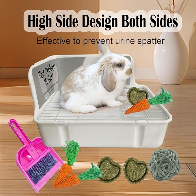 kathson Rabbit Litter Box,Bunny Potty Training,Plastic Square Small Animal Toilet,for Hamster Chinchilla Ferret Hedgehog Gerbil(White)