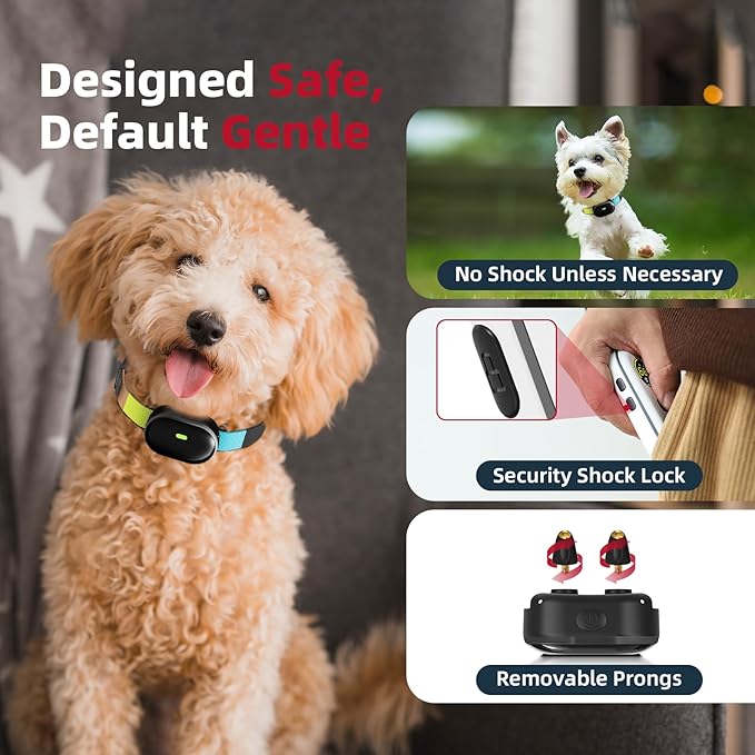 2025 Upgraded Ultra-Small Shock Collar, Ultra-Light & Thin Shock Collar for Small Dogs 5-15lbs, Ultra-Modern Design, 3 Training Modes-Beep, Vibration and Shock with Safety Lock, IPX7 Waterproof