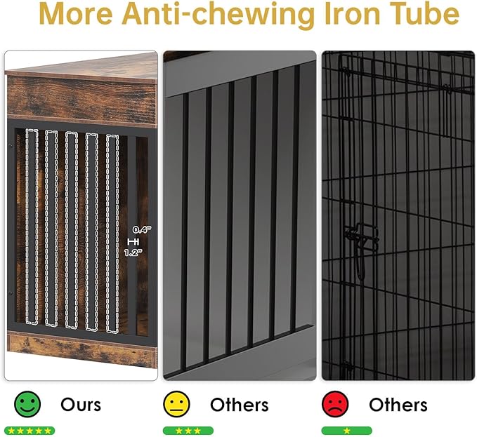 48'' Dog Crate Furniture with Removable Divider & Storage Drawers, Wooden Double Dog Cage TV Stand with 2 Sliding Barn Doors, Multi-Functional Dog Crate End Table for Indoor use (Retro Brown)