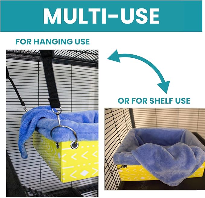 Ferret Hammock For Cage Box, use as Hanging Bed or Secure to Cage. Ferret Cage Accessories w/ Adjustable Straps, Perfect Small Pet Bed, Hanging cat hammock Bed, Guinea Pig Bed or Rabbit Bed.