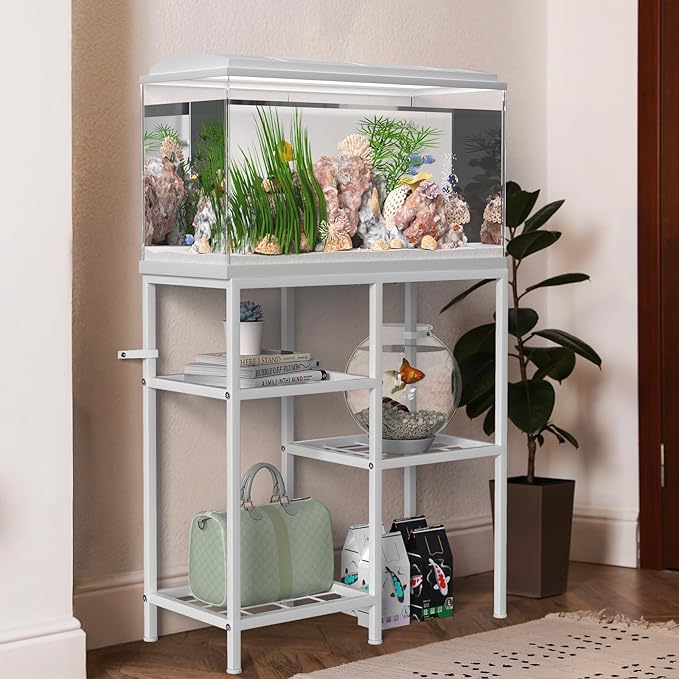 20 Gallon Fish Tank Stand White Metal Aquarium Stand Turtle Tank Stand Reptile Tank Stands 3 Tier Fish Tank with Stand