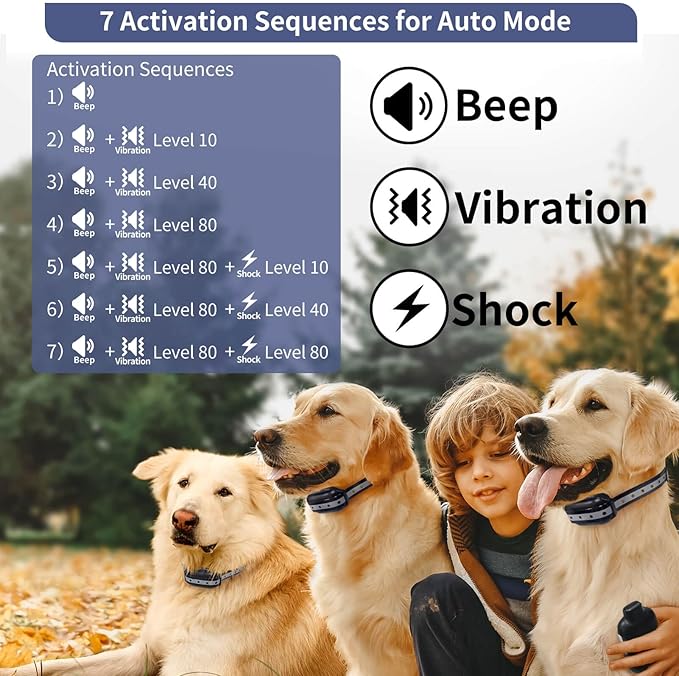 PetJoy Shock Collar for Large Dogs, Bark Collar with Remote, Bark and Training Collar 2 in 1, Auto Bark Collar - Shock, Vibration, Beep and Auto Mode (Level 1-5), Remote Range 2800 Ft