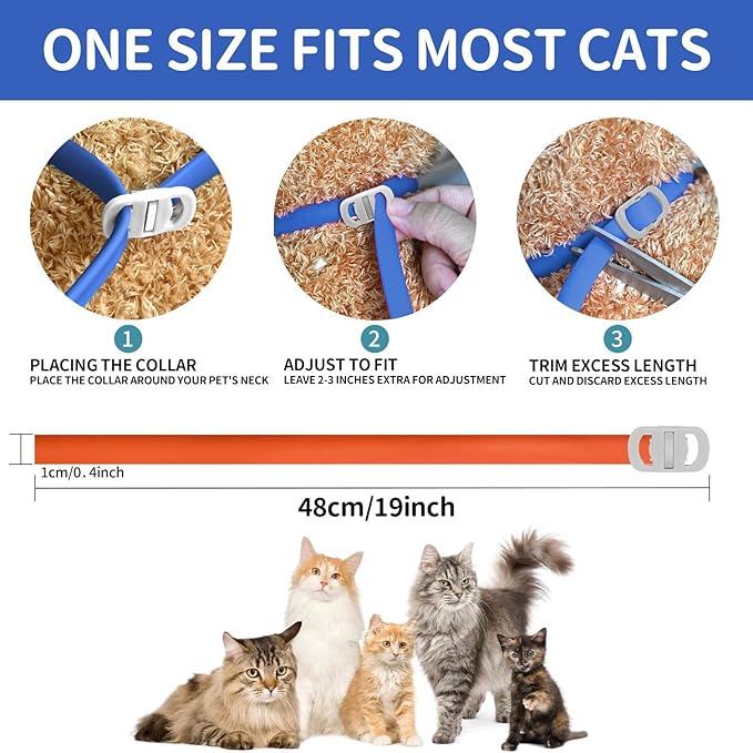 4 Pack Flea and Tick Collar for Cats, 32 Months Flea and Tick Treatment, Flea and Tick Prevention, Waterproof, Adjustable Flea and Tick Collar for Kittens, Blue & Orange