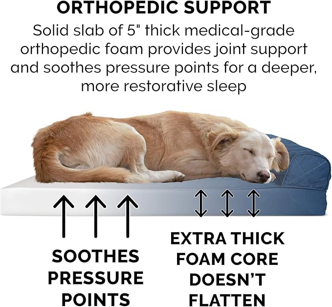 Furhaven Orthopedic Dog Bed for Large Dogs w/ Removable Bolsters & Washable Cover, For Dogs Up to 125 lbs - Quilted Sofa - Navy (Blue), Jumbo Plus/XXL