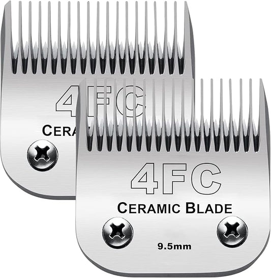 2PC 4FC Blade Detachable Pet Clipper Replacement Blades Compatible with Andis Pet Clipper/Oster A5/Wahl KM Series Dog Clipper,Ceramic Blade & Stainless Steel Blade