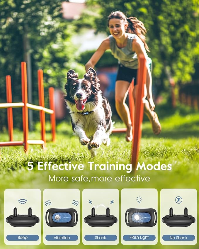 SLOPEHILL Dog Shock Collar,4200FT Dog Training Collar with Remote,IPX8 Waterproof E-Collar with Beep,Vibration,Shock,Flash Light,No Shock Mode,Electric Shock Collar for Small Medium Large Dogs,Blue
