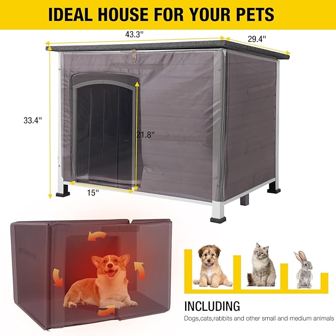 Aivituvin Insulated Dog House for Winter Outdoor Dog Kennel with All-Around Iron Frame- 100% Insulated Guarantee