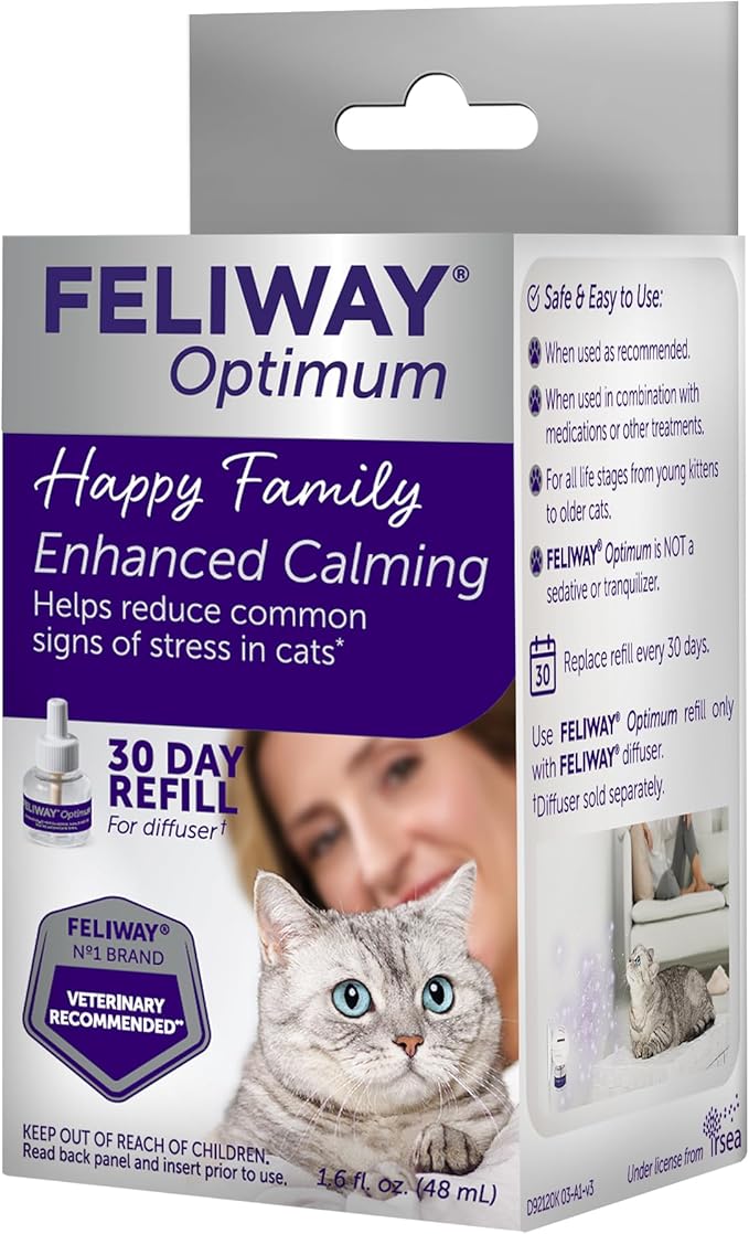 FELIWAY® Optimum 30 Day Cat Calming Refill for Pheromone Diffuser, 48ml - Helps Reduce Common Signs of Stress in Cats & Kittens, Enhanced Calming