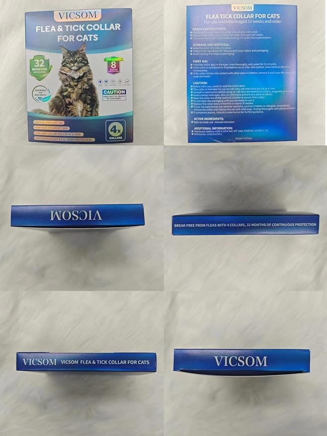 Flea and Tick Collar for Cats - 4 Pack, 32 Month Protection Treatment, Waterproof, Natural Prevention, Adjustable for Cats & Kittens (Black)