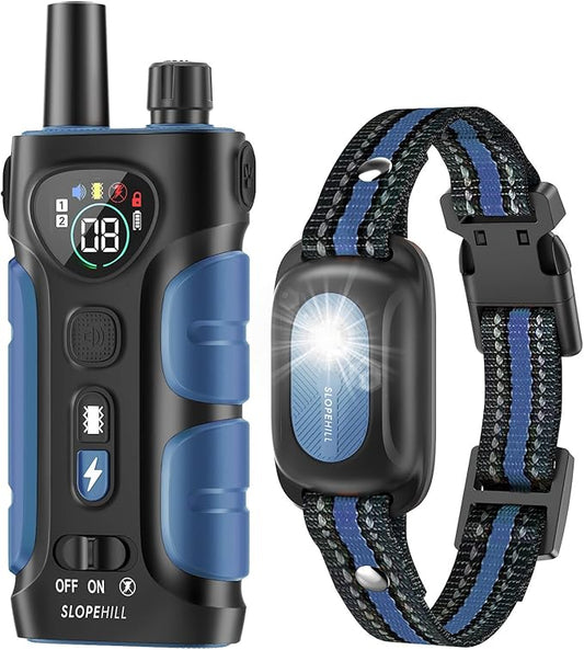 SLOPEHILL Dog Shock Collar,4200FT Dog Training Collar with Remote,IPX8 Waterproof E-Collar with Beep,Vibration,Shock,Flash Light,No Shock Mode,Electric Shock Collar for Small Medium Large Dogs,Blue