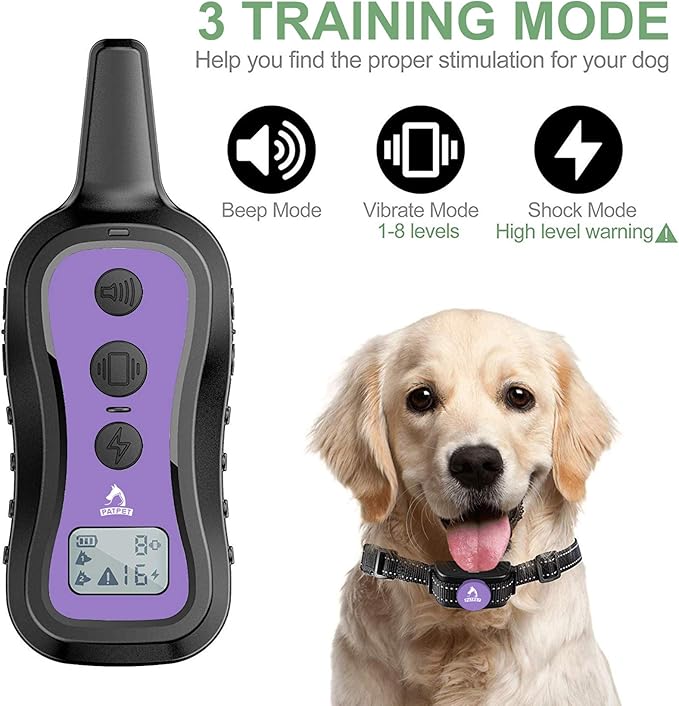 PATPET Dog Training Collar Dog Shock Collar with Remote - 3 Training Modes, Beep, Vibration and Shock, Up to 1000 ft Remote Range, Rainproof for Small Medium Large Dogs