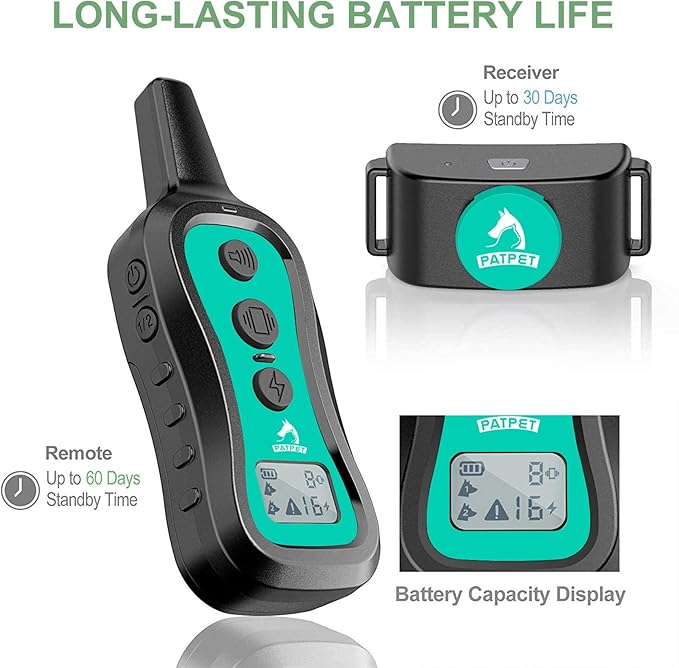 PATPET Dog Training Collar Dog Shock Collar with Remote - 3 Training Modes, Beep, Vibration and Shock, Up to 1000 ft Remote Range, Rainproof for Small Medium Large Dogs