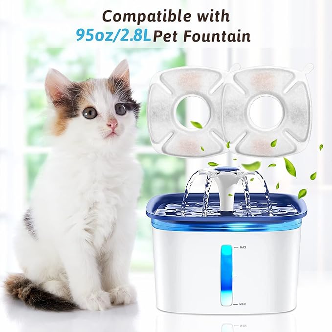 40 Pcs Cat Fountain Replacement Filters 20 Pack Cat Water Fountain Replacement Filters with 20 Pack Pre-Filter Sponges, Pet Fountain Filter Fit for 95oz/2.8L Automatic Pet Fountain Cat Water Fountain