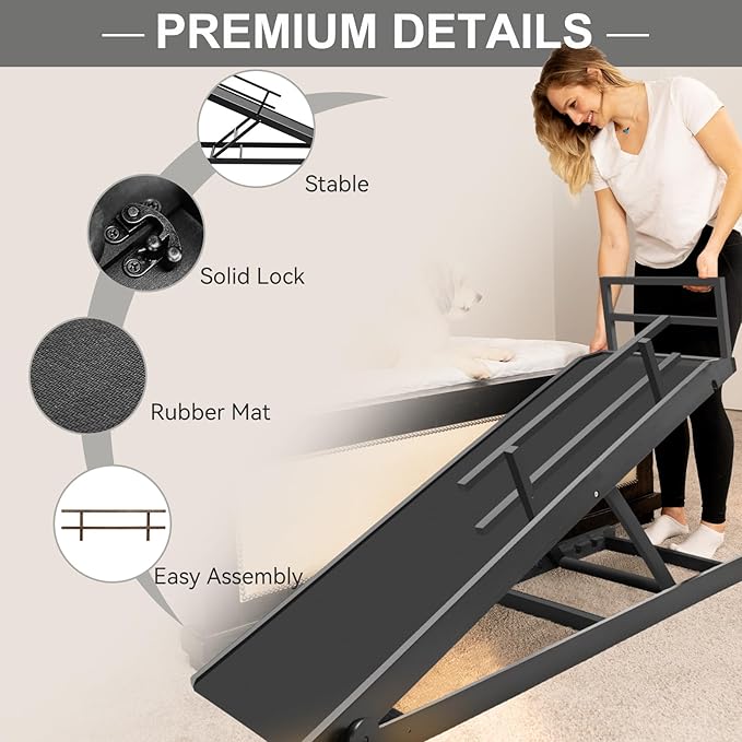 Aboron Antislip Folding Dog Ramp, Adjustable Pet Ramp for Bed/Couch/Car, Rubber Mat with High Traction, Great for Small & Large Old Dogs & Cats, Supports up to 200 lbs,63" Long