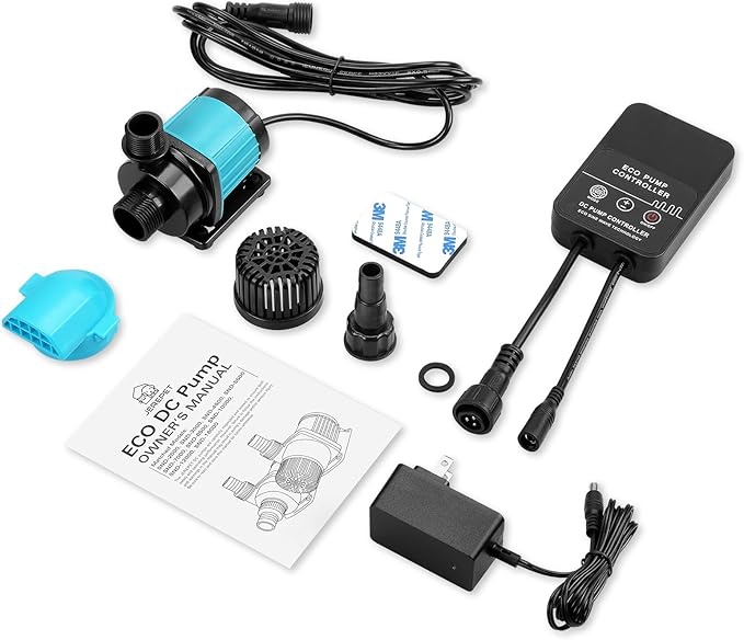 320GPH Mini Aquarium DC Water Pump with Controller, DC24V 12W Submersible Return Pump for Fish Tank,for 20g to 50g nano desktop Aquariums,Fountains,Sump,Hydroponic