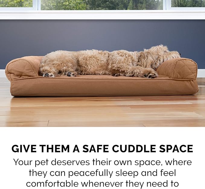 Furhaven Cooling Gel Dog Bed for Large Dogs w/ Removable Bolsters & Washable Cover, For Dogs Up to 125 lbs - Quilted Sofa - Toasted Brown, Jumbo Plus/XXL