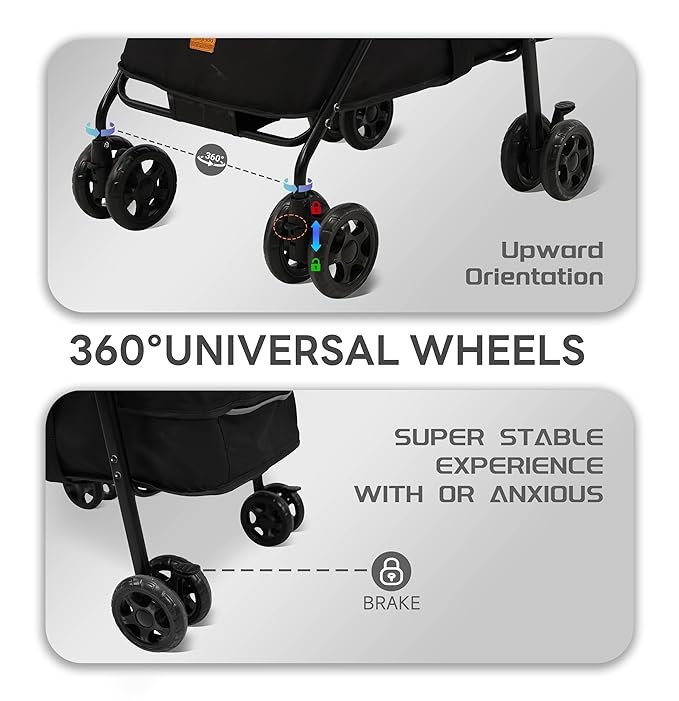 4 Wheels Pet Stroller,One-Click Folding Portable Folding Dog Cat Stroller,Sunshade, Storage Bag, Waterproof Oxford Fiber，Breathable and Visible Mesh for Small/Medium Pets up to 33 lbs,Black ﻿