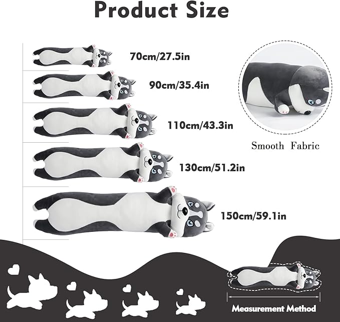Long Husky Plush Pillow, 35.4in Cute Dog Plushie Stuffed Animals Body Pillow, Kawaii Husky Soft Plushie Doll Toy Birthday Gift for Kids Girlfriend