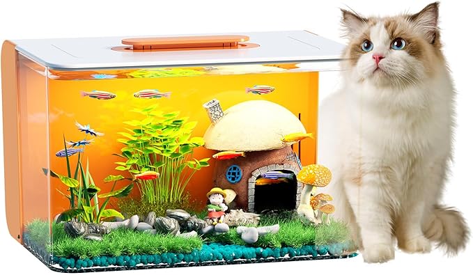 2.5 Gallon Fish Tank Small Aquarium Starter Kit with Hidden Filtration, 3 Color Light, Self Cleaning Nano Tank for Betta, Shrimp, Guppy, Angelfish
