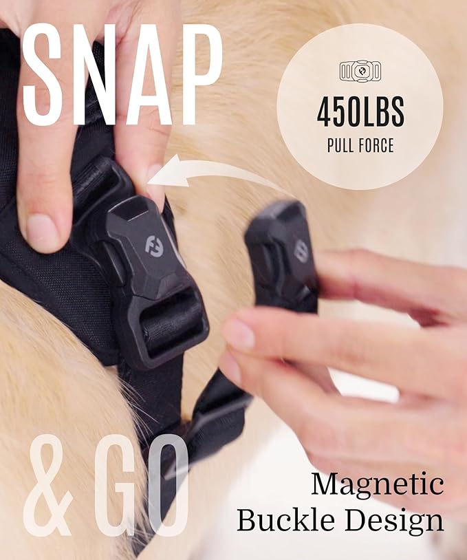 2025 New Edition, Fei & Eve MagEase Dog Harness - 3-Second Magnetic Buckles | 3-Point No-Pull Control | Heavy-Duty 900D Nylon | Dual Safety Handles | Breathable Mesh | Adjustable Fit | Large,Black