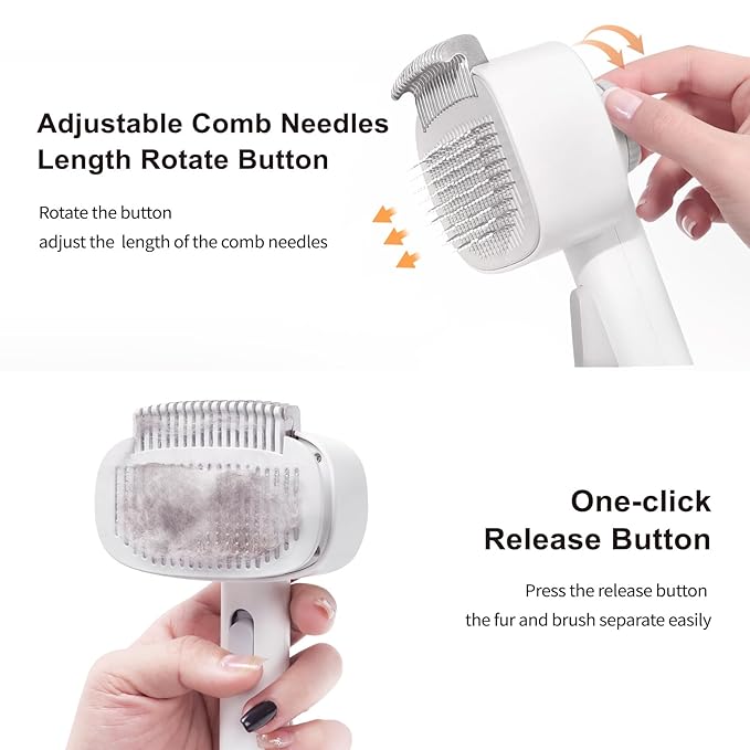 2-in-1 Deshedding Brush & Dematting Comb for Cats, Cat Brush for Long Haired Cats, Effectively Removes Matted Fur & Tangles, White