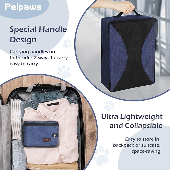 Portable Cat Travel Litter Box. Zipped Lid, Collapsible Litter Box for Cats. No Leakage, No Smell. Easy to Carry. Used for Hotels, Camping, Car (Blue,L)