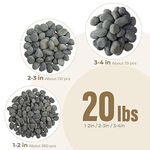 40lbs Large River Rocks for Landscaping, 2-3 Inch Big Black Pebbles, Hand-Picked Premium Stones for Garden Design, Fish Tank, Flower Pots, Pathways and Backyard