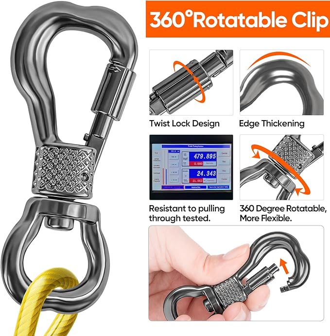 Tresbro 15FT Reflective Tie Out Cable for Dogs Up to 250 Pounds, Steel Wire Lead Leash Cable with Stainless Rotatable Buckle, Lightweight and Enduring, Dog Chains Outside for Outdoor, Yard, Yellow