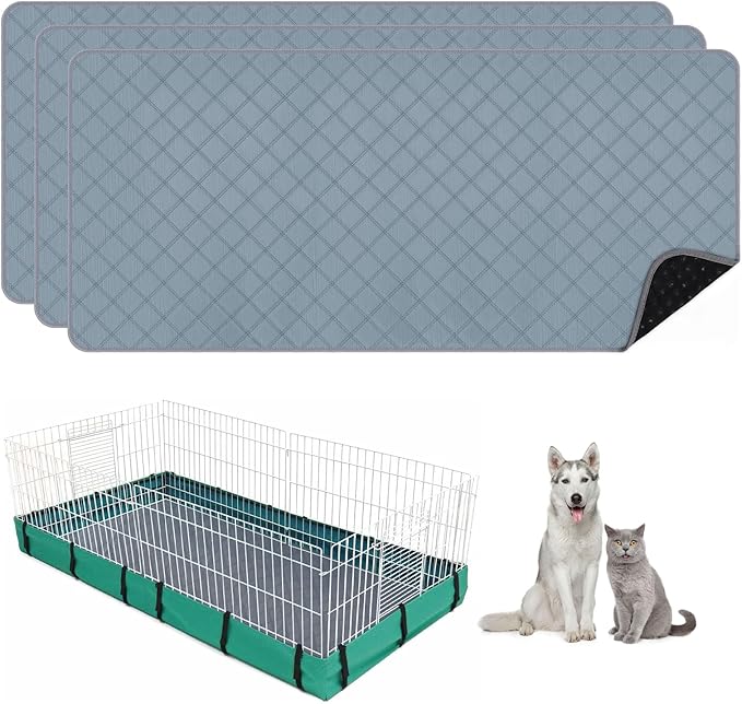 3 Packs Washable Guinea Pig Cage Liners, Waterproof Guinea Pig Pee Pads Reusable Absorbent Bedding Anti Slip Mats for Small Animals Bunny Rabbit Hamster (47 x 24in)