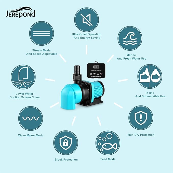 1850GPH Aquarium Return pump with LCD display controller, 55W DC 24V aquarium pump for saltwater freshwater aquarium,fish tank,sump,20 speeds ECO Quiet Submersible and inline pump.