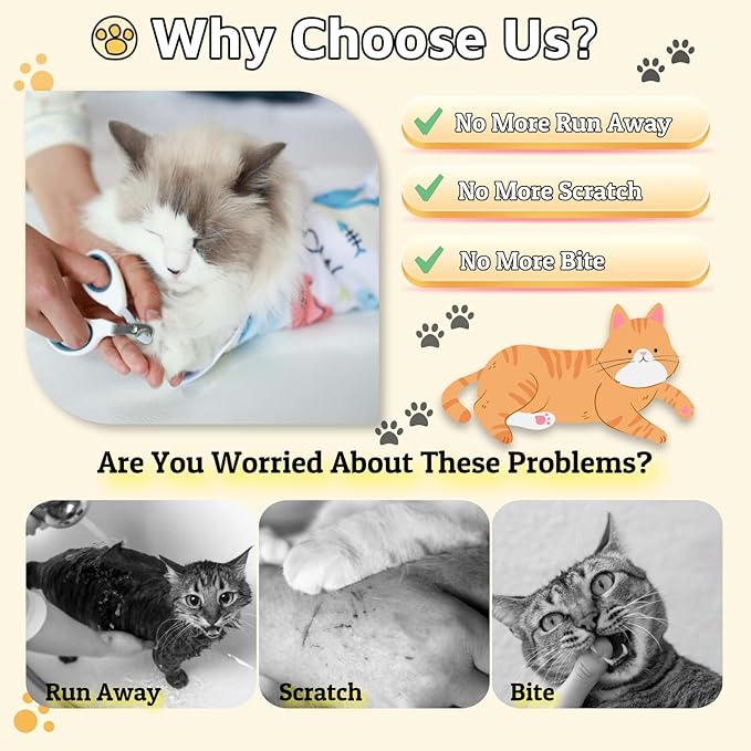 31.5" Cat Wrap for Grooming-Premium Cat Grooming Wrap Cat Restraint for Nail Clipping, Self-Adherent Soft Cat Blanket to Wrap Cat Anti-Scratch Anti-Escape Grooming Bag (White, XXL)